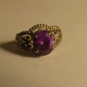 Signed 925 Vintage STERLING SILVER AMETHYST Ring Size 9 Ornate Filigree Sides